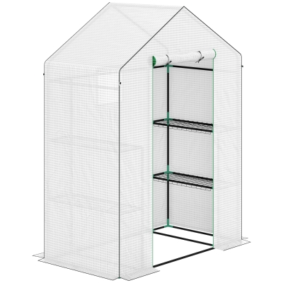 Outsunny Estufa de Jardim com 1 Porta 2 Janelas e Prateleiras de 2 Níveis em Forma de U para Cultivo de Plantas 140x73x190 cm Branco