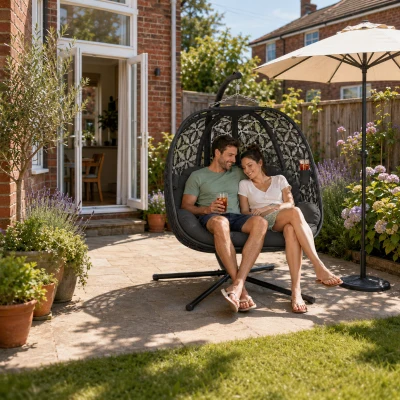 Outsunny Double Hanging Chair with Cushion Charcoal Grey
