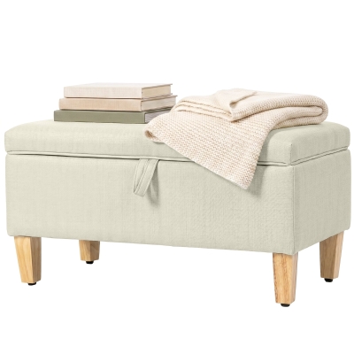 HOMCOM Banc Rangement Lin Beige 71x37x36cm Pieds Bois