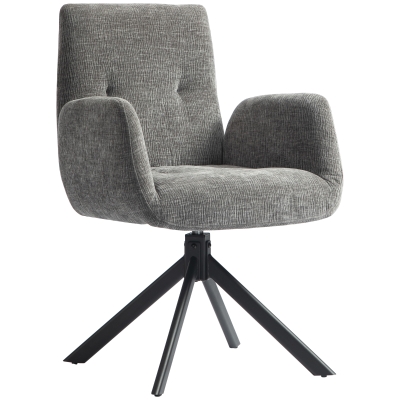 HOMCOM draaistoel loungefauteuil met armleuningen, wol-linnen look, moderne gestoffeerde stoel met knoopdetails, stalen poten, voor woonkamer of slaapkamer, donkergrijs
