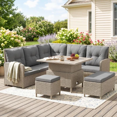 Rattan Sofa Set 123W x 55D x 84H cm Light Grey