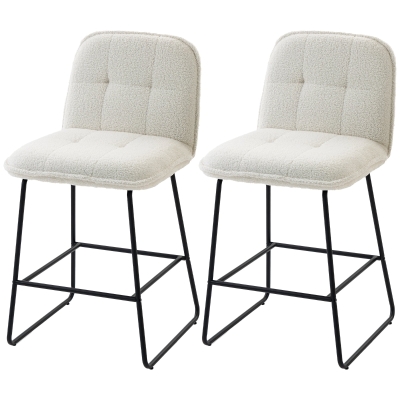 HOMCOM Tabourets Bar Tissu Bouclette 66H cm Extra-Large Crème