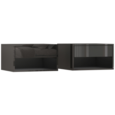 HOMCOM Conjunto de 2 Mesas de Cabeceira Suspensas com Gaveta Prateleira Aberta para Quarto 37x32x21 cm Preto Brilhante