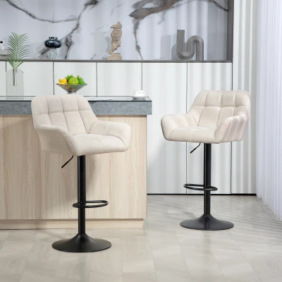 HOMCOM Barkrukken Set van 2 Retro-Design Verstelbaar Kunstleer Linnenlook Crème + Zwart