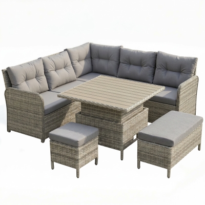 Outsunny 6-Piece Outdoor Rattan Sofa Set with Coffee Table Grey