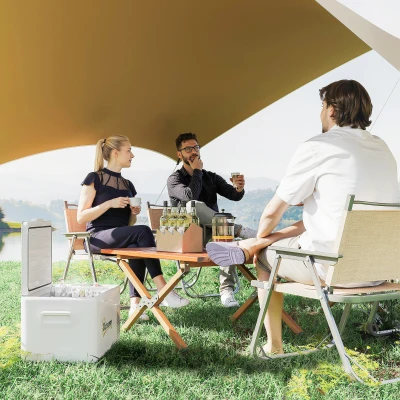 Outsunny 16,8 Liter Camping-Kühlschrank, Autokühlschrank, Kühlbox mit LED-Licht, AC- und DC-Adapter, leiser Betrieb, Cremeweiß