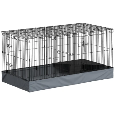 PawHut 2-in-1-Zwerghamsterkäfig, Kleintierkäfig, Stoffboden, Sitzstangen, Rampe, Schwarz