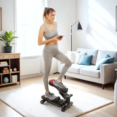 SPORTNOW Mini-stepper, compact stepperapparaat voor workouts, fitness-stepper met LCD-monitor en antislippedalen, zwart