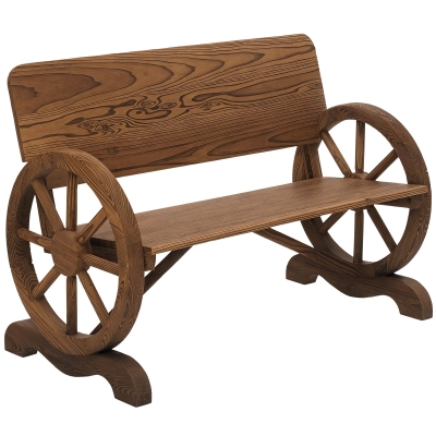Outsunny Tuinbank bank tuinmeubelen armleuning wagen wielen design massief hout bruin