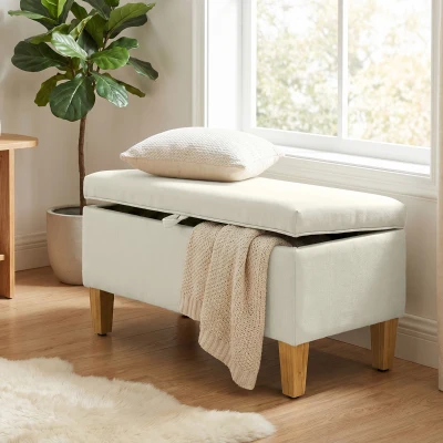 HOMCOM Banc Rangement Lin Beige 71x37x36cm Pieds Bois