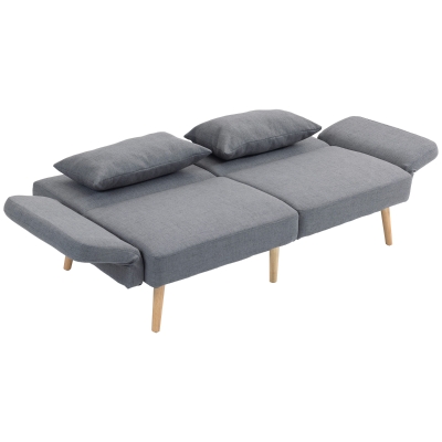 HOMCOM slaapbank, 3-zits bank met slaapfunctie, 2 kussens, gestoffeerde bank met verstelbare armleuning, linnenlook, voor woonkamer en slaapkamer, 170 x 83 x 80 cm, grijs