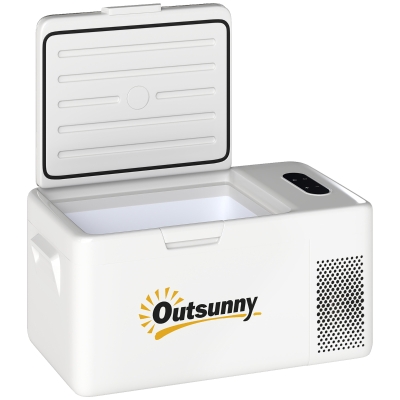 Outsunny 16,8 Liter Camping-Kühlschrank, Autokühlschrank, Kühlbox mit LED-Licht, AC- und DC-Adapter, leiser Betrieb, Cremeweiß