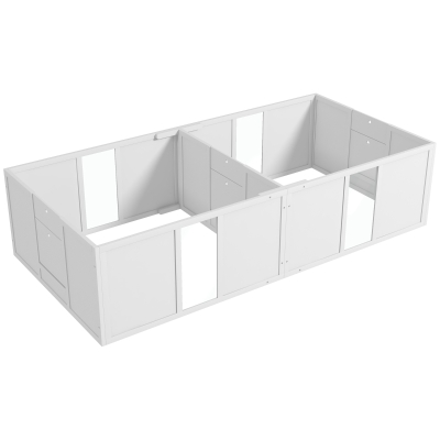 PawHut Werpkist voor puppy's, hondenren, puppyren met antislip vloerglijders en deur, houten honden werpkist, puppyren voor middelgrote honden, 196 x 96 x 48 cm, wit