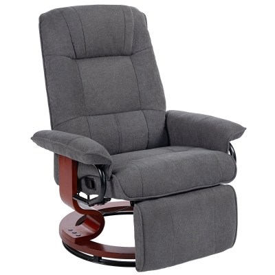 HOMCOM Fauteuil Relax Pivotant Bois Tissu Gris Repose-Pieds
