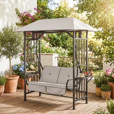 Outsunny Garden Texteline 2 Person Swing Chair-Beige