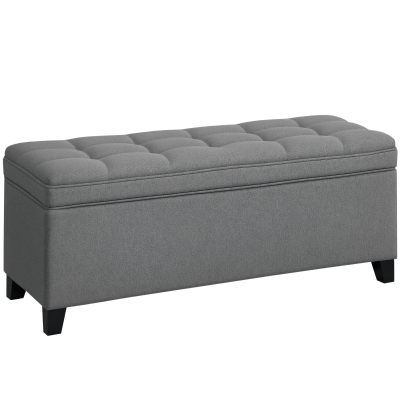 HOMCOM Zitbank met opbergruimte, gestoffeerde bank 120x40x48 cm met veiligheidsscharnieren, linnenlook, donkergrijs