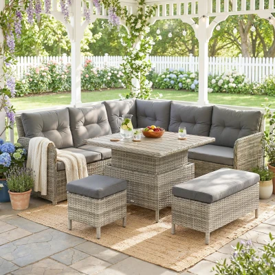 Outsunny 6-Piece Outdoor Rattan Sofa Set with Coffee Table Grey