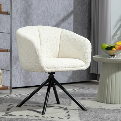 HOMCOM Fauteuil, Gestoffeerde Stoel met Comfortabele Zitschaal, Draaibaar, Knusse Bekleding, tot 120 kg, Crèmewit