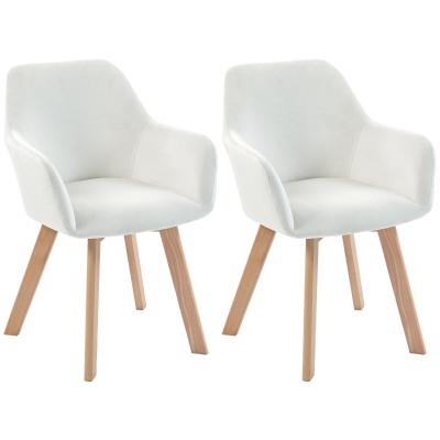 HOMCOM Conjunto de 2 Cadeiras de Jantar Modernas Estofadas em Veludo com Pernas de Madeira 54x57x80 cm Creme
