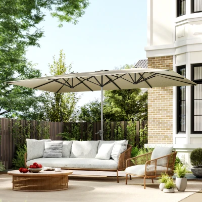 Outsunny Dubbelzijdige parasol, 451 x 264 cm parasol met slingersysteem, 12 metalen baleinen, aluminiummast, Crèmewit