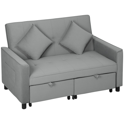 HOMCOM 4-in-1 bank, verstelbare sofa, slaapbank, met kussens, stoffen bekleding, voor woonkamer, slaapkamer, grijs