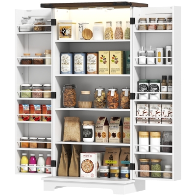 HOMCOM Buffet Cuisine Blanc 12 Étagères LED 60x40x120 cm