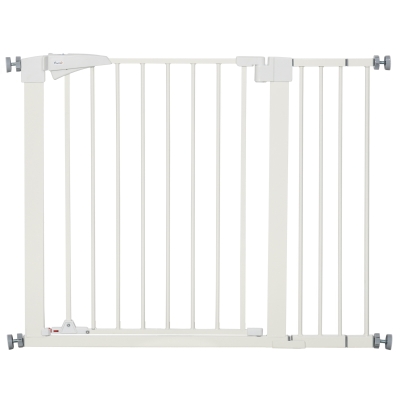 PawHut Cancelletto per Cani Taglia Piccola e Media con Doppia Serratura e Chiusura Automatica, 76-103×4.2×77 cm, Bianco