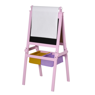 HOMCOM Cavalete Infantil 3 em 1 Cavalete de Arte para Crianças com Quadro Rolo de Papel e 2 Cestos 58,5x50,5x118 cm Rosa