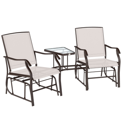 Outsunny Gliding Jack and Jill Seat with Glass Table Brown