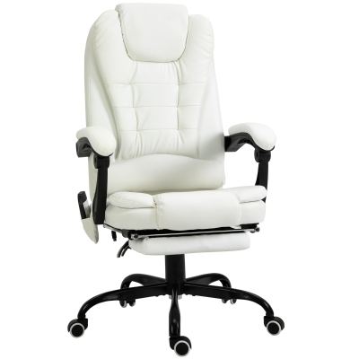Scaun birou masaj ergonomic, înălțime reglabilă, spătar înclinat, suport picioare, alb