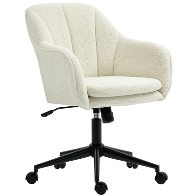 HOMCOM Chaise Bureau Velours Beige Dossier Voûté Chambre Salon