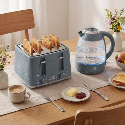 HOMCOM Kettle & 4-Slice Toaster Set 1.7L 3000W Grey