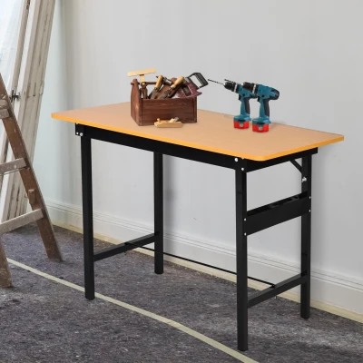 HOMCOM 100 cm Foldable Garage Work Bench, Craft Table MDF Workstation, Heavy-duty Steel Frame with Ruler, Protractor