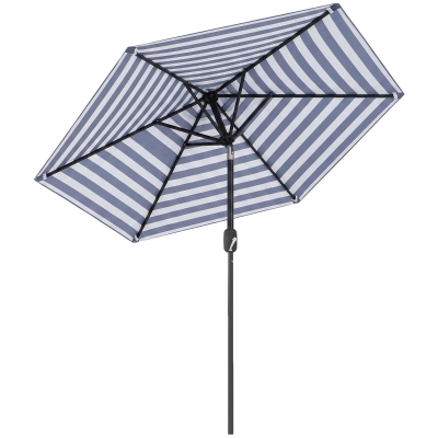 Outsunny Chapéu de Sol Exterior Ø230 cm com Ângulo Ajustável e Manivela Impermeável Azul e Branco