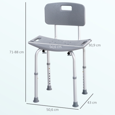 HOMCOM Taburete de Ducha Silla para Ducha con Respaldo Antideslizante Altura Regulable en 8 Niveles Carga 136 kg