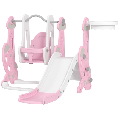 AIYAPLAY Toboggan 4en1 Enfant Balançoire Panier Rose 18-48 Mois