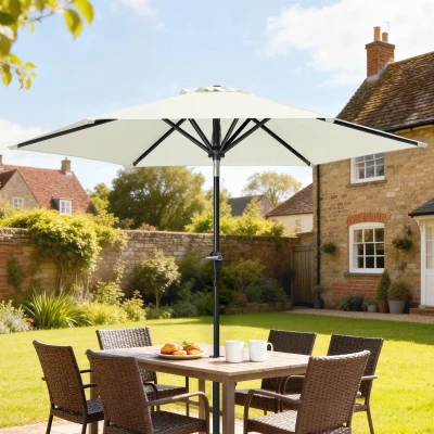 Outsunny Chapéu de Sol de Jardim Ø230x216 cm com Teto Ajustável Abertura Manual Impermeável para Terraço Pátio Piscina Praia Creme