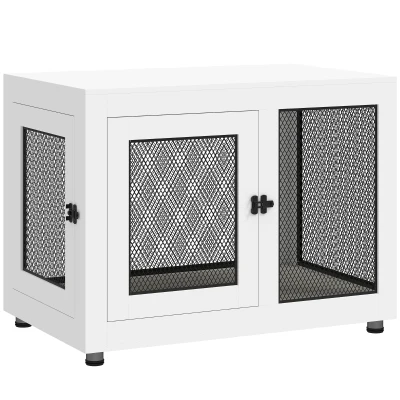 PawHut Casetta per Cani Taglia Grande con 2 Porte Bloccabili e Cuscino Lavabile, 94x60x71.5 cm, Bianco
