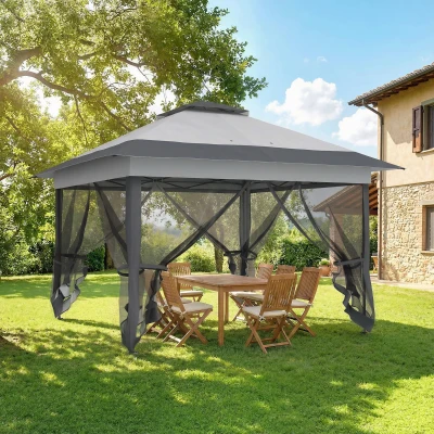 Outsunny Tonnelle Jardin Pop-Up Gris Moustiquaires Roulettes