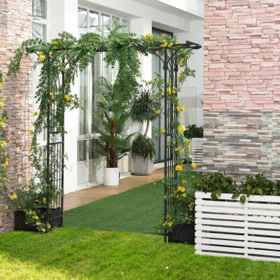 Outsunny Metal Garden Trellis Arch Steel Scrollwork Dark Green