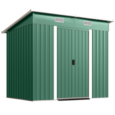 Outsunny Lean-to Metal Garden Storage Shed 7x4ft with Foundation Green