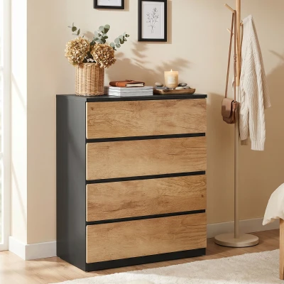 HOMCOM Commode 4 Tiroirs Bois Noir Chêne 60x40x80cm