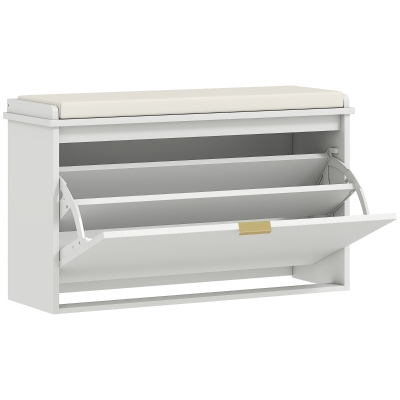 HOMCOM Banc à Chaussures Bois Tissu Lin 80x26x47.5cm Blanc Beige