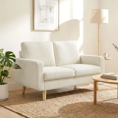 HOMCOM Canapé 2 Places Velours Crème 134cm Moderne Rembourré