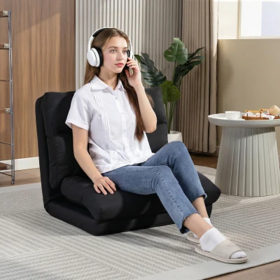 HOMCOM Sillón de Suelo Sofá Perezoso Sillón Convertible en Cama Reclinable 90° a 180° Tejido 70x72x56 cm Negro