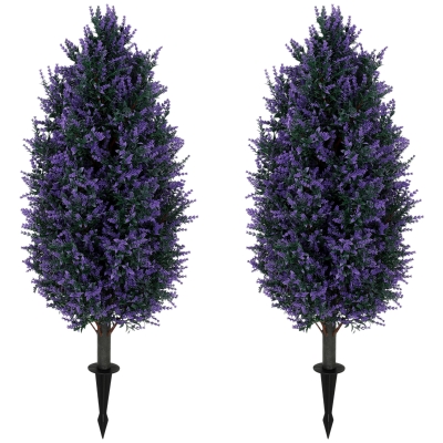 HOMCOM Set of 2 Artificial Lavender Flowers, Indoor Outdoor Fake Plants with Stakes, UV Resistant for Garden,  90 cm, Blue