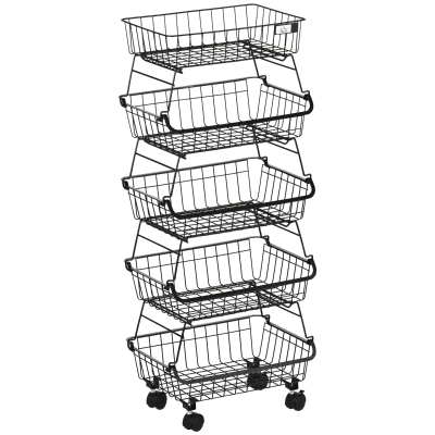 HOMCOM 5-Tier Storage Trolley Kitchen Cart Black