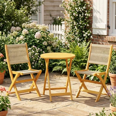 Outsunny Ensemble Balcon 3 Pièces Polyrattan Bois Table 2 Chaises