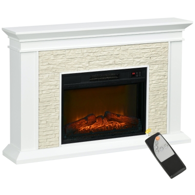 HOMCOM Chimenea Eléctrica con Calefacción 1800W Efecto de Llama con Control Remoto Temporizador 120x24x80 cm Blanco