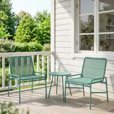 Outsunny Salon Jardin 3pcs Résine Acier Table Ronde 2 Chaises Vert